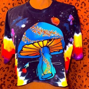 ReWorked Mushroom TieDye Cropped Bling Tee Sz Med